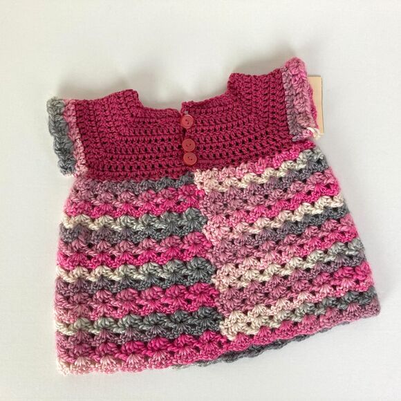 Pink Baby 2 Pc Set Crochet Sweater Top and Drawstring Pants Handmade New Soft - Picture 3 of 5